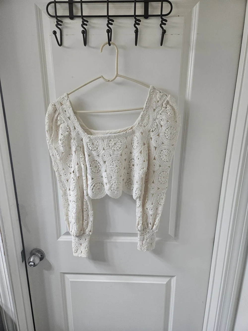 Zara Cream Crochet Square-Neck Crop Top